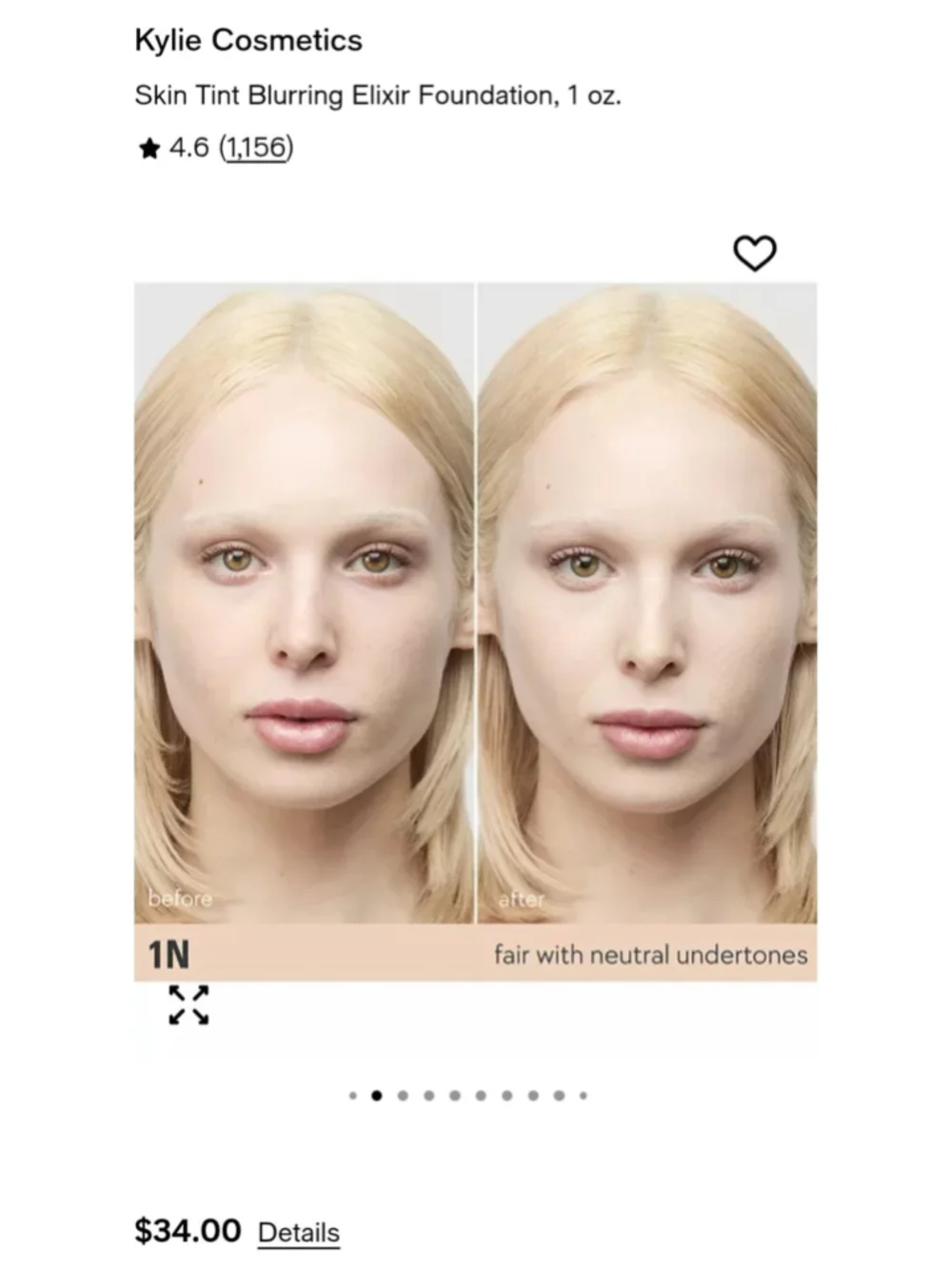 Kylie Cosmetics Skin Tint Blurring Elixir Foundation 1N Fair Neutral 1 oz